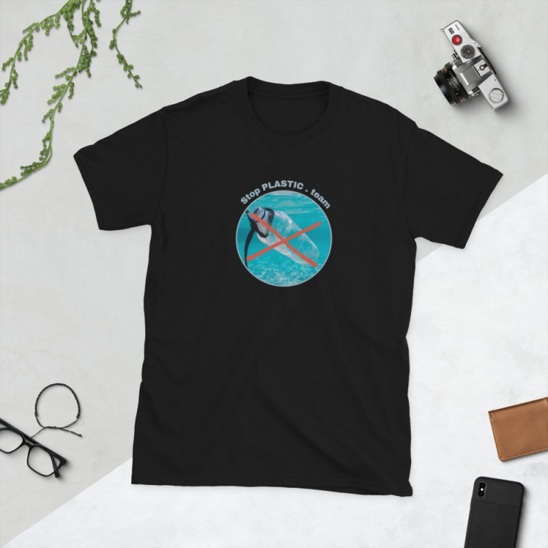Black T-Shirt Y15 with No More Plastic Bottles Design
